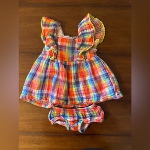 Multi colored rainbow plaid matching set